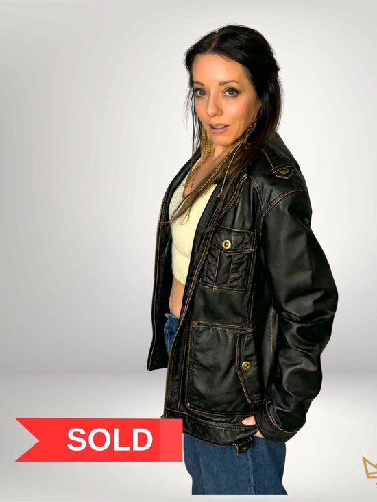 Danier Jackets & Blazers - Danier Genuine Leather Moto Jacket Black Utility Style Medium